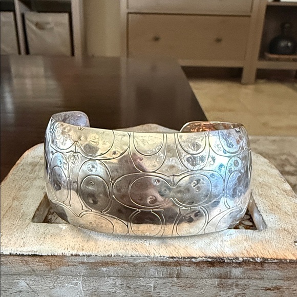COACH STERLING SILVER HAMMERED CUFF BRACELET - Picture 1 of 5